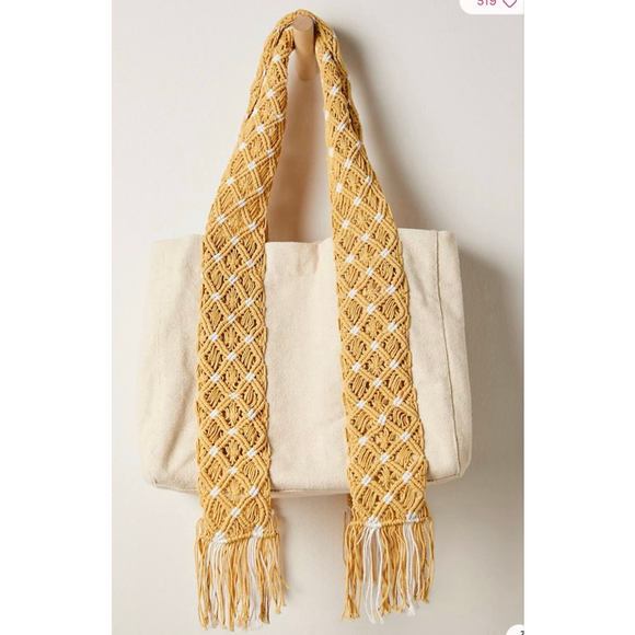 Free People Mia Macrame Strap Tote NWT Boho Revival Fringe Oversized Carryall - Picture 2 of 5